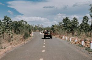 Car on a summer road trip in the countryside